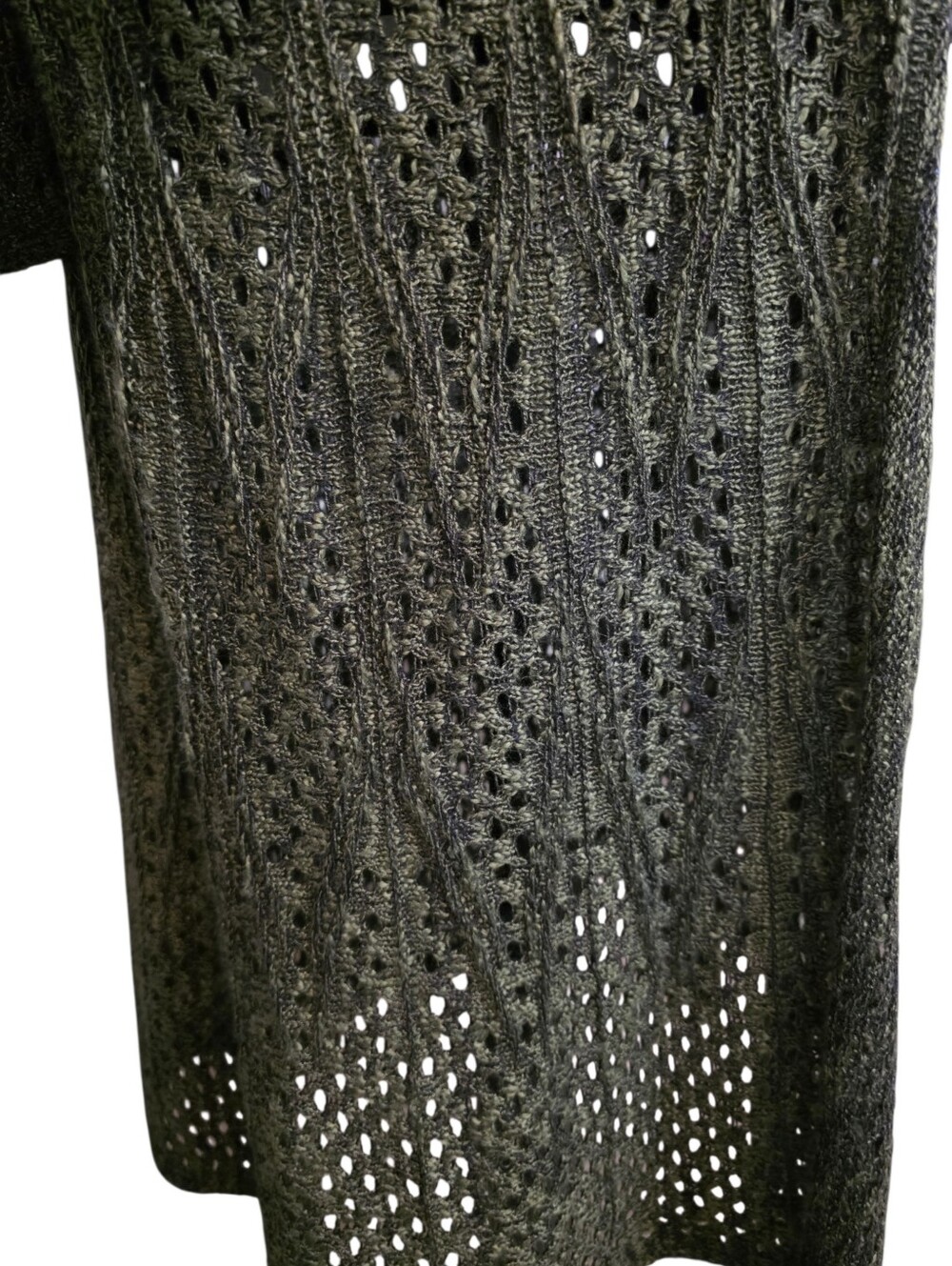 Forest Dark Green Open Knit Duster Cardigan Bell Sleeve XL Fairy Boho  Earthy - Picture 6 of 12